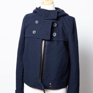 Navy Hooded BCBG Short Wool Coat